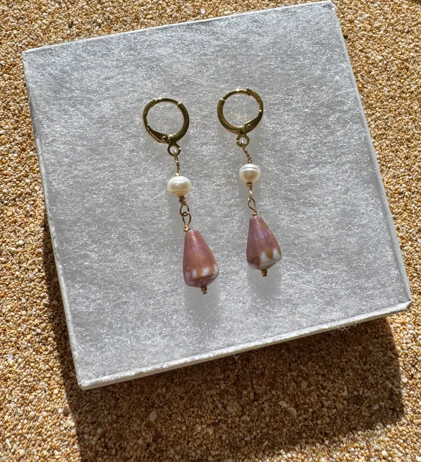 Purple Cone Shell Mini Hoop Earrings