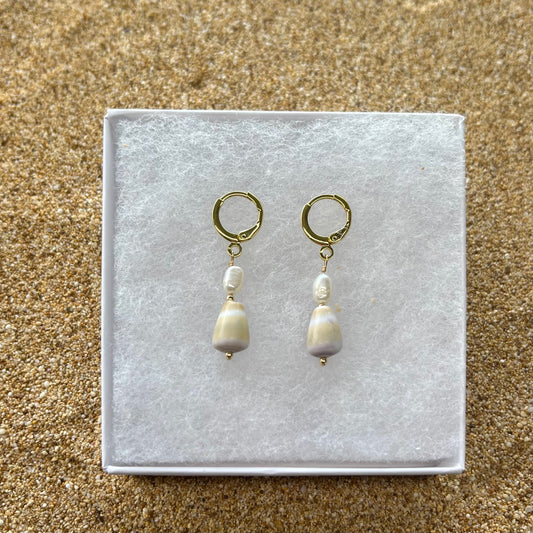 Hawaiian Golden-Yellow Cone Shell Mini Hoop Earrings