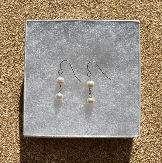 Sterling Silver Double Pearl Earrings